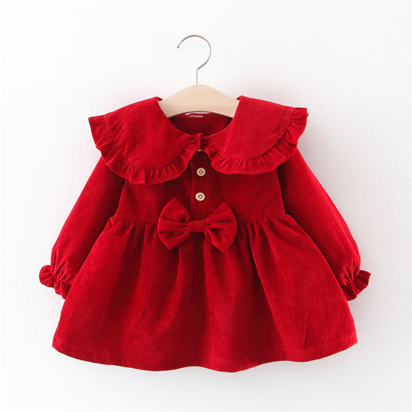 Cute Girls Bow-knot Christmas Dresses Baby Girls Long Sleeve Dresses