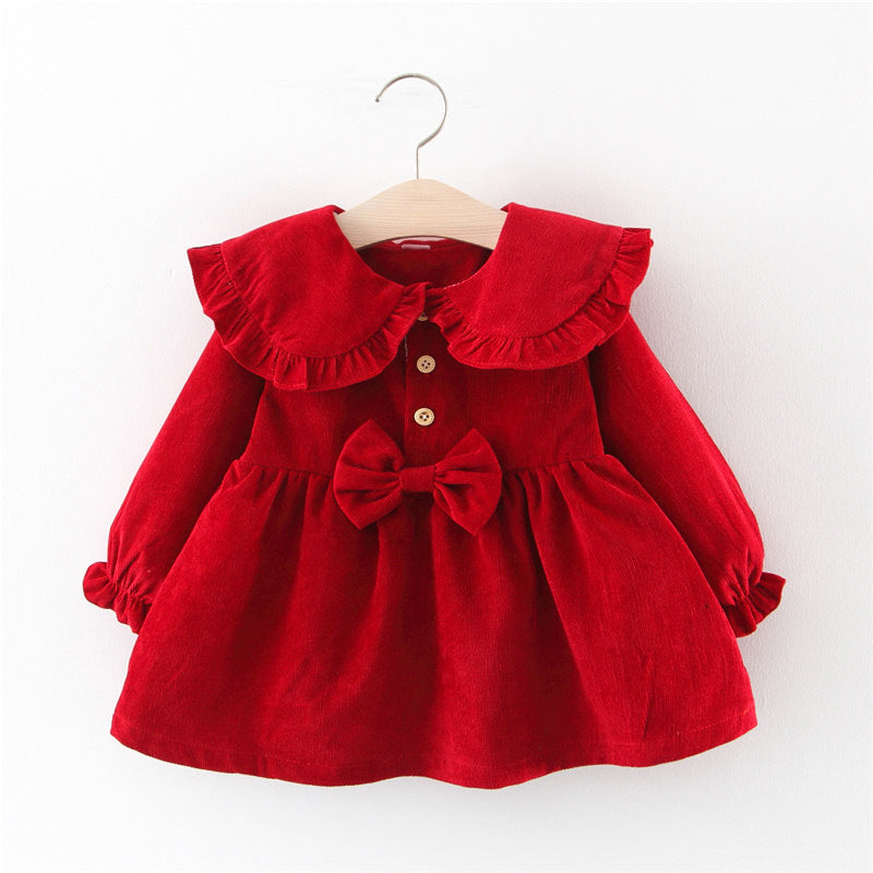 Cute Girls Bow-knot Christmas Dresses Baby Girls Long Sleeve Dresses