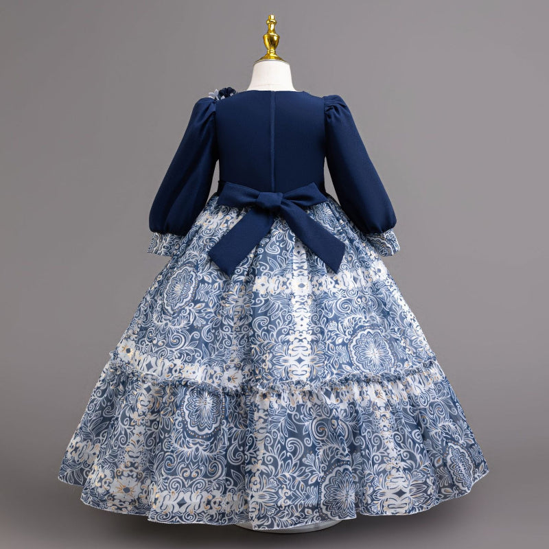 Girl's Long-sleeved Birthday Dress Girl's Festival Party Princess Dress