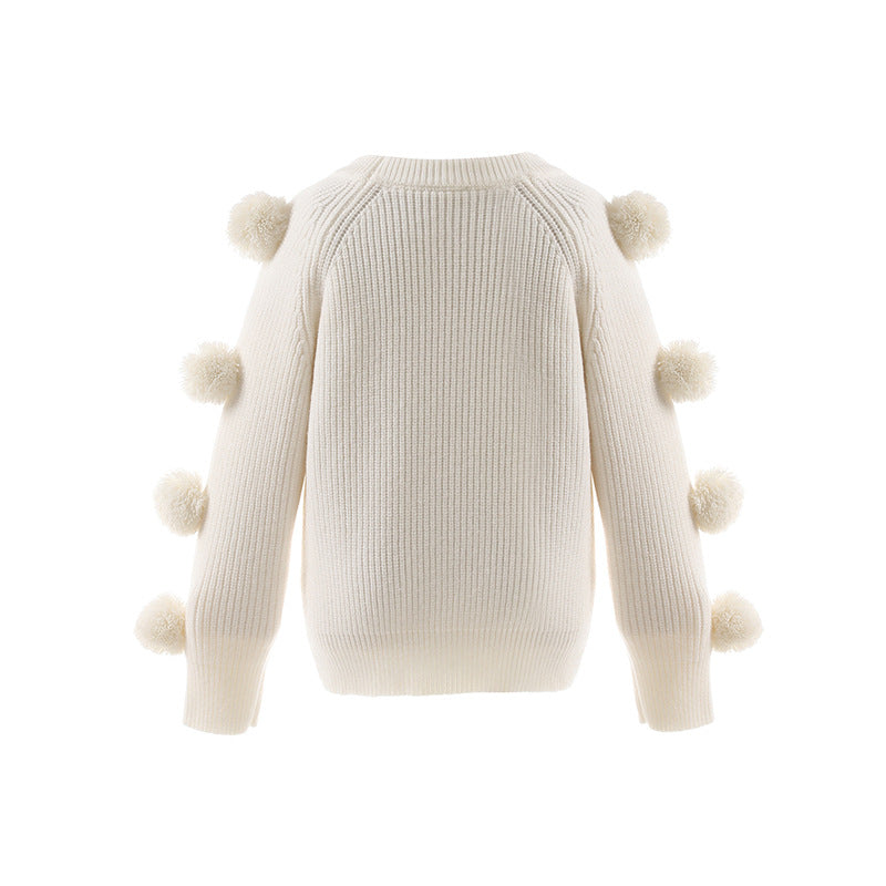 Children's Round Neck Sweater Long Sleeve Fur Ball Sweater