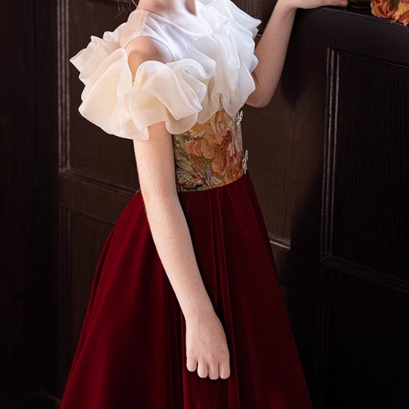 Girls Red Ball Gown Girls Birthday Dress Children's Party Princess Dress