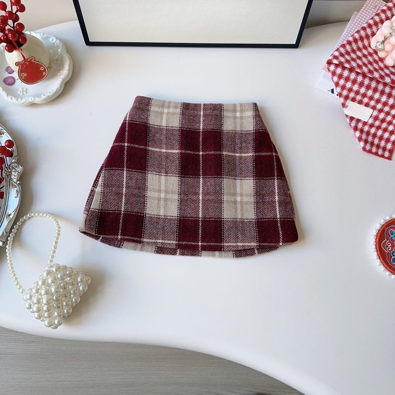 Girls' Winter Christmas New Year Fleece-Lined Top Skirt Two-Piece Set