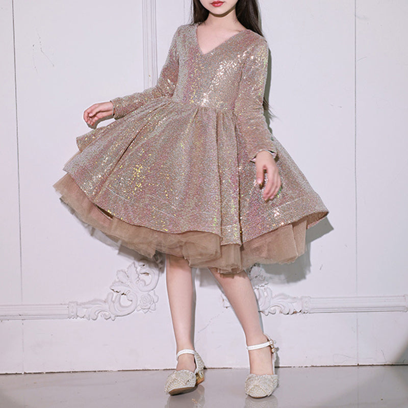 Baby Girl Birthday Party Dress Elegant Puffy Princess Sequin Dress