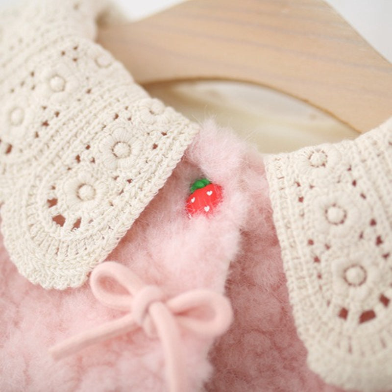 Girls' Winter Strawberry Button Lace Coat
