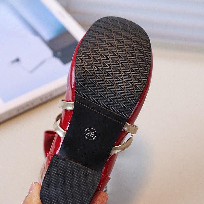 Girls' Chunky Heel Round Toe Bow Princess Shoes