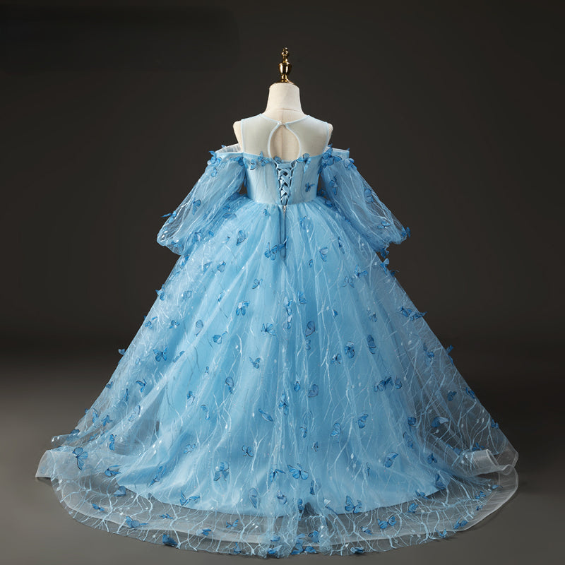 Elegant Baby Girls Blue Butterfly Puff Dress Toddler Girl Party Dresses, Blue / 9-10 Years (150cm) Elegant Baby Girls Blue Butterfly Puff Dress Toddler Girl Party Dresses, Blue / 9-10 Years (150cm)