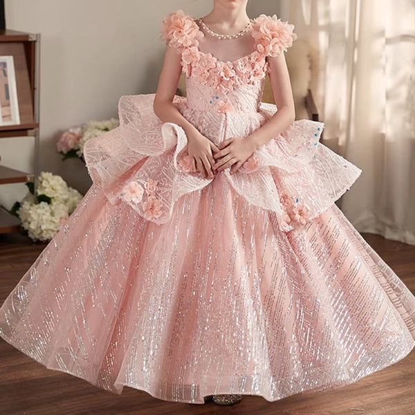 Girls Pink Birthday Princess Dress Children's Ball Dress