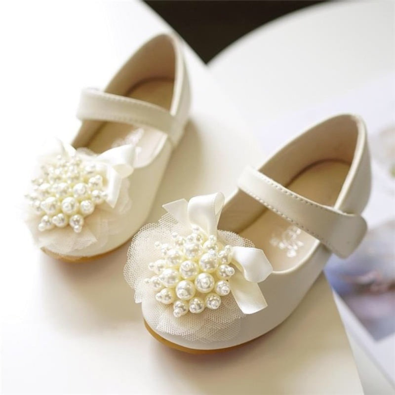 Girls' Pearl Flower Leather Princess Shoes