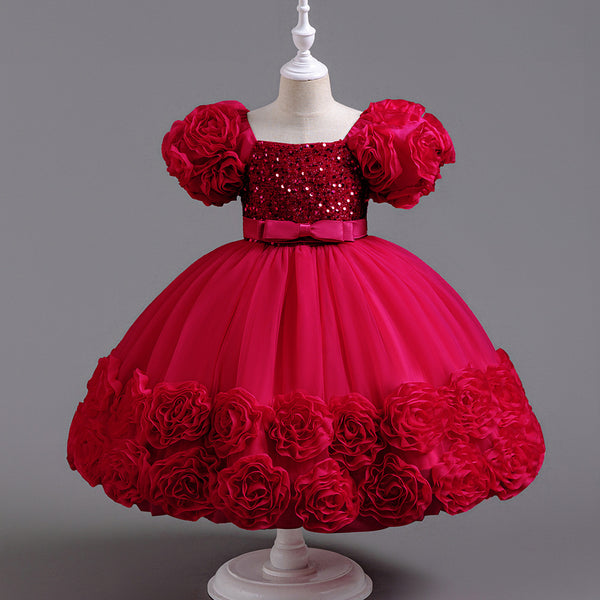 Girls Birthday Dress Girls Sequined Flower Bud Princess Dress