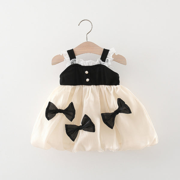 Baby Girl Bow Stitching Color Contrast Cute Dress