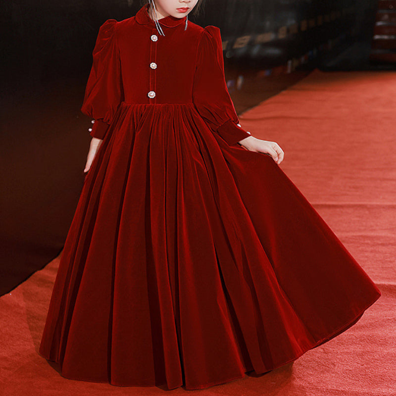 Girls Long Sleeve Red Princess Dress Flower Girl Wedding Dress Girls Long Sleeve Red Princess Dress Flower Girl Wedding Dress