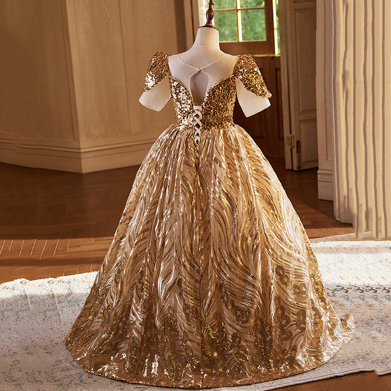 Elegant Baby Gold Patterned Sequin Party Dress Toddler Girls Pageant marryshe Elegant Baby Gold Patterned Sequin Party Dress Toddler Girls Pageant marryshe