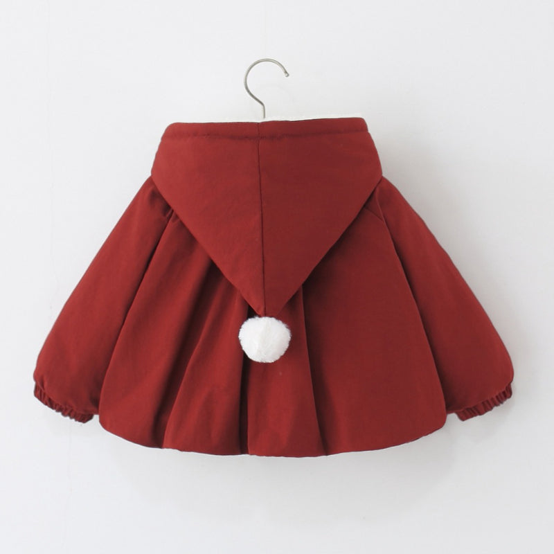 Girls' Winter Solid Color Hooded Coat