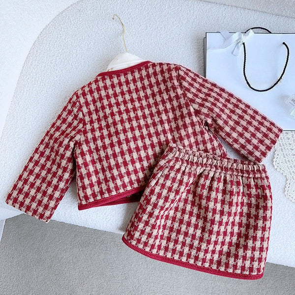 New Winter Girls' Warm Jacket and Short Skirt Two-piece Set