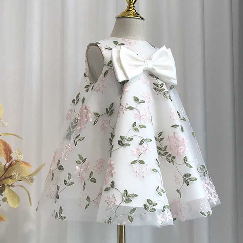 Baby Girl Dress Toddler Birthday Party Flower Printing Bow Communion Dress