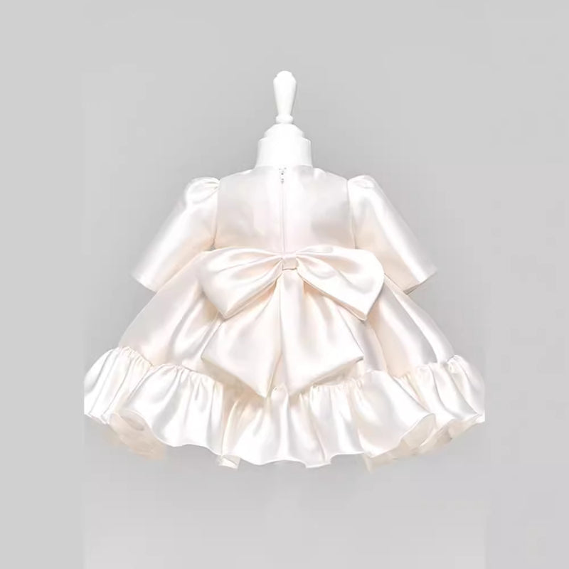 satin baptism dress Simple Satin Baby Girls Flower Girl Dress Baptism with Cap Sleeves