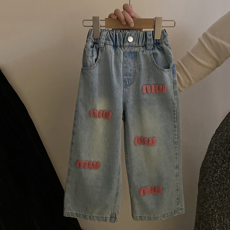 Contrast Color Knitted Vest Jeans Toddler Two Piece Set