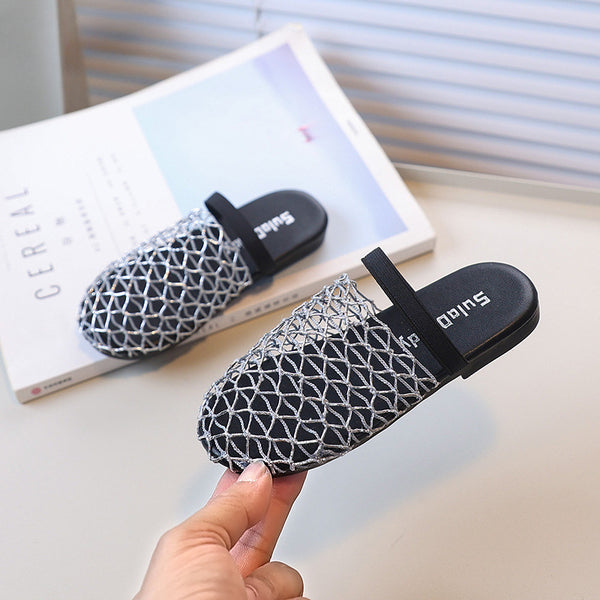 Girls Cute Mesh Woven Toe Flat Slippers