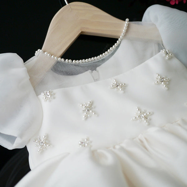 Lovely Cute Girl Bead White Dress Toddler Birthday Pageant Princess Dress