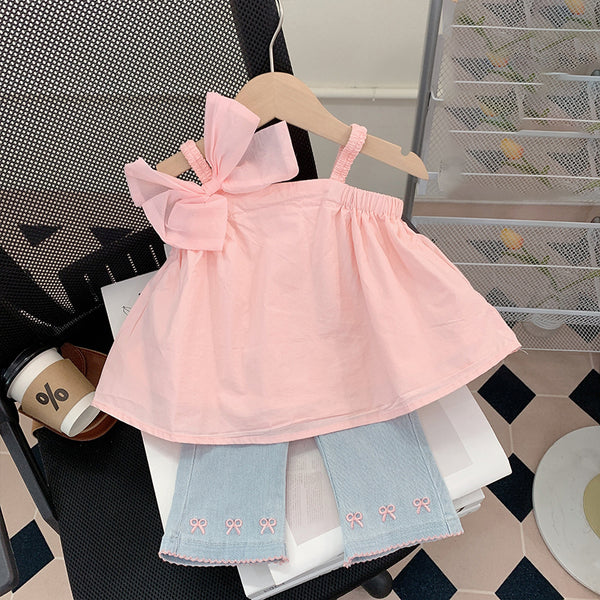 Cute Baby Girl Summer Bow Vest Two-piece Set