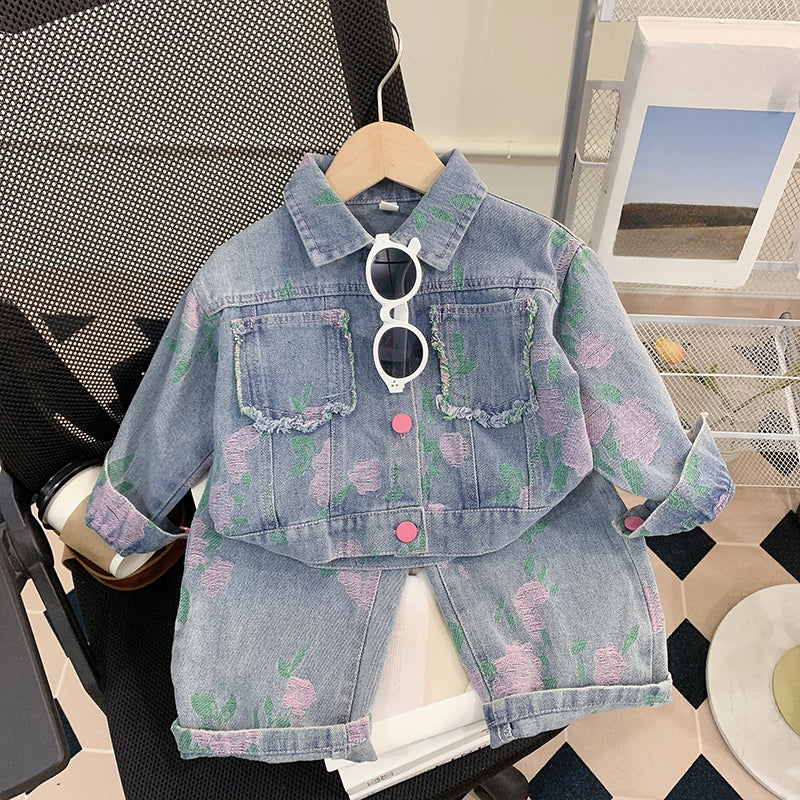 Girls Spring Suit Children's Denim Two-piece Suit