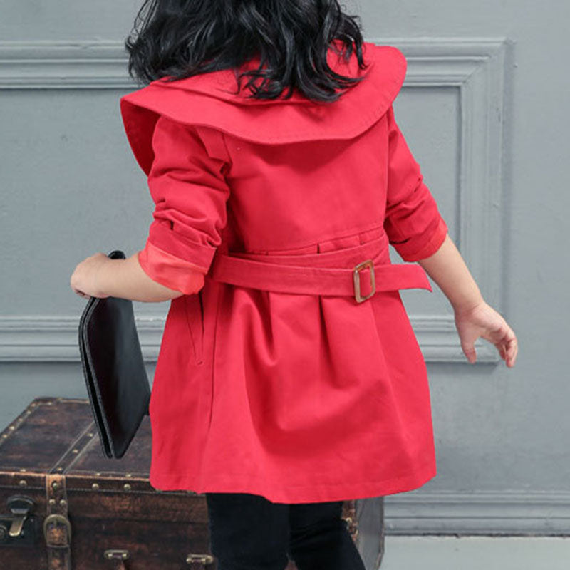 Children's Cute Spring and Autumn Lapel Long Sleeve Trench Coat