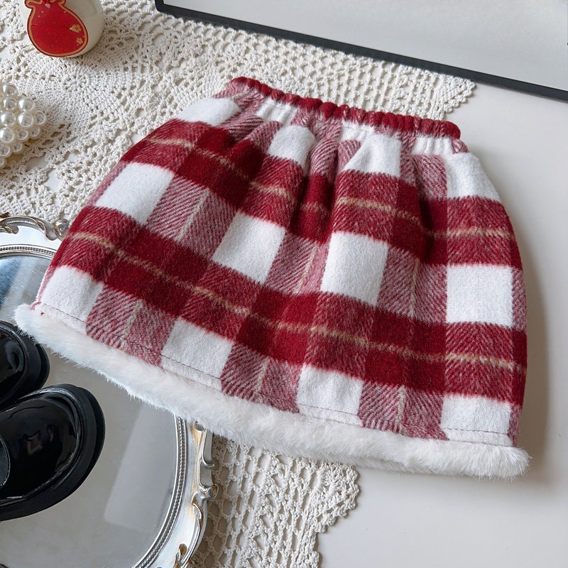 Winter Girls' Jacket and Plaid Skirt Two-Piece Set