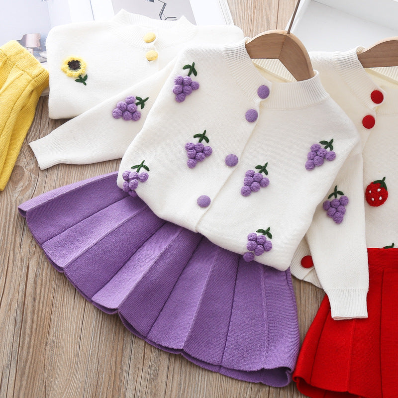 Black Friday Offer - Toddler Dress - Cute Girls Winter Sweater Knitted Fruit Dress Children's Two-piece Dress, Purple / 3-4 Years (110cm) Black Friday Offer - Toddler Dress - Cute Girls Winter Sweater Knitted Fruit Dress Children's Two-piece Dress, Purple / 3-4 Years (110cm)