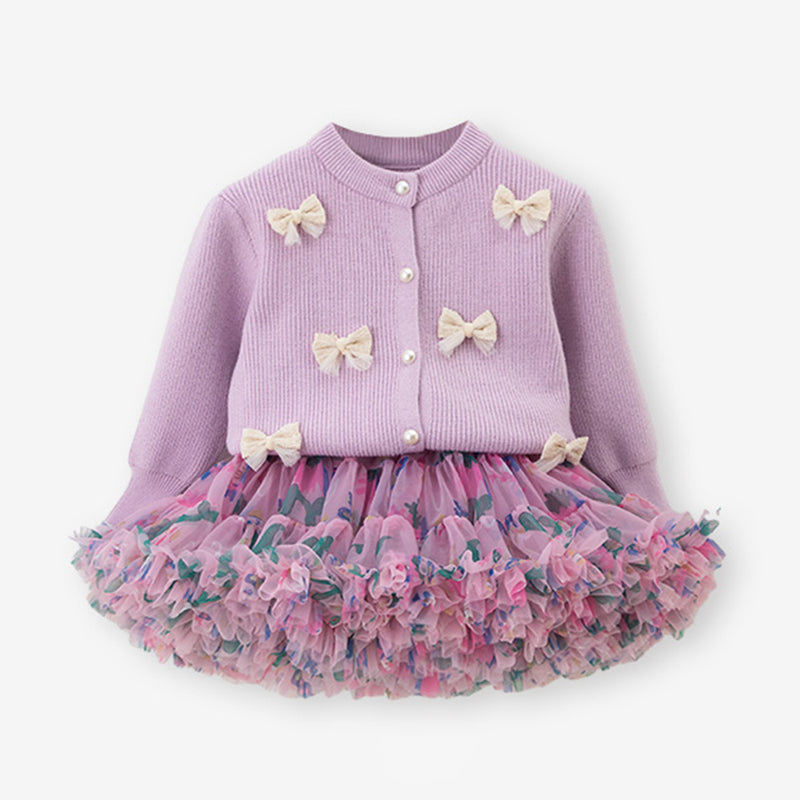 Cute Girls Round Neck Bow Cardigan Jacket