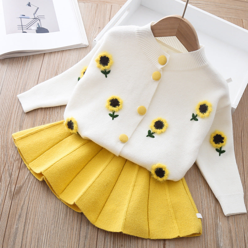 Cute Girls Winter Sweater Knitted Fruit Dress Children's Two-piece Dress