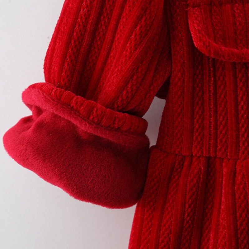 Girls' New Winter Wavy Placket New Year Dress