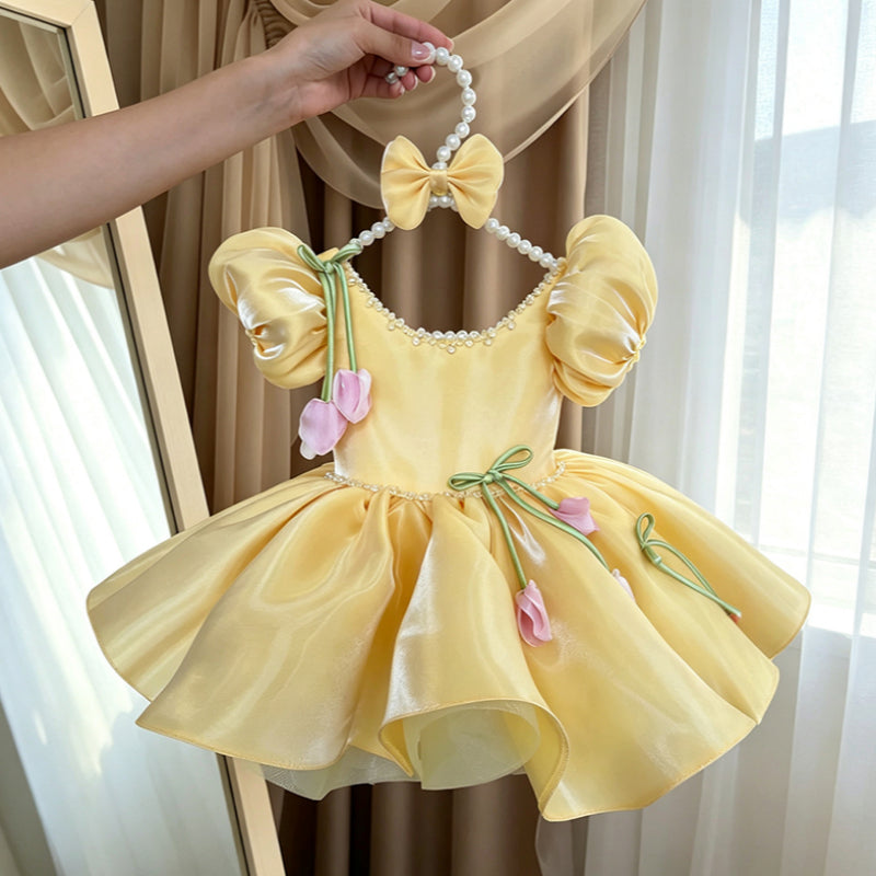 Flower Girl Dresses Girls Yellow Princess Dresses Girl Birthday Dresses