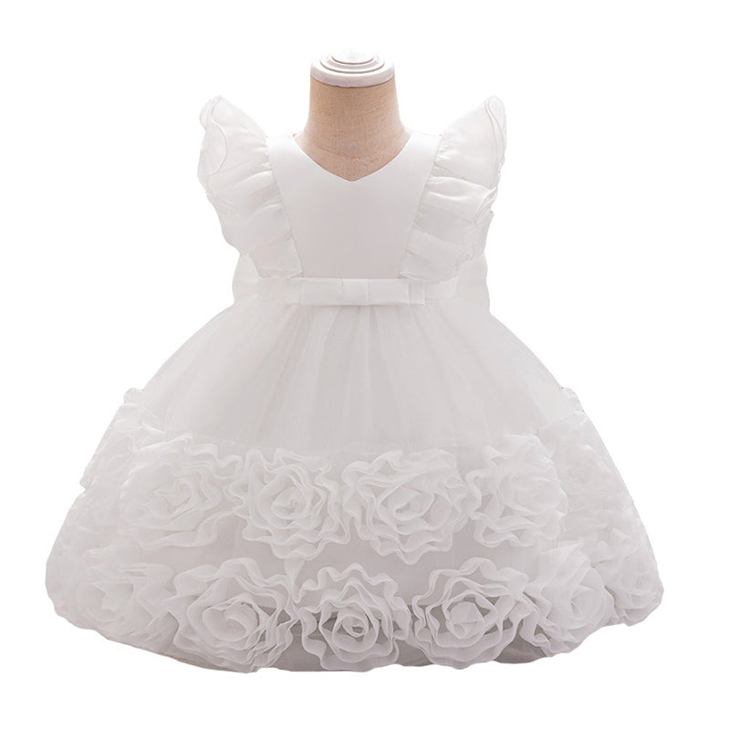 Birthday Dress with Floral Skirt and Small Flying Sleeves