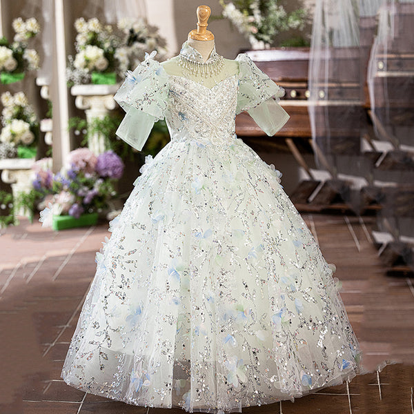 Children's Birthday Green Sequin Dress Girls Prom Princess Dress