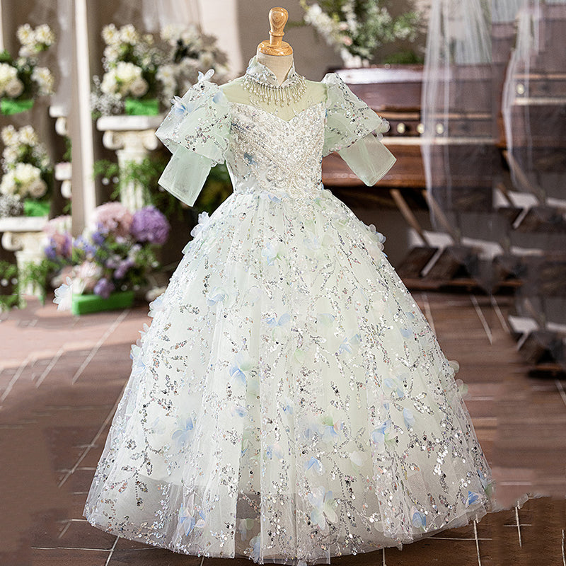 Children's Birthday Green Sequin Dress Girls Prom Princess Dress