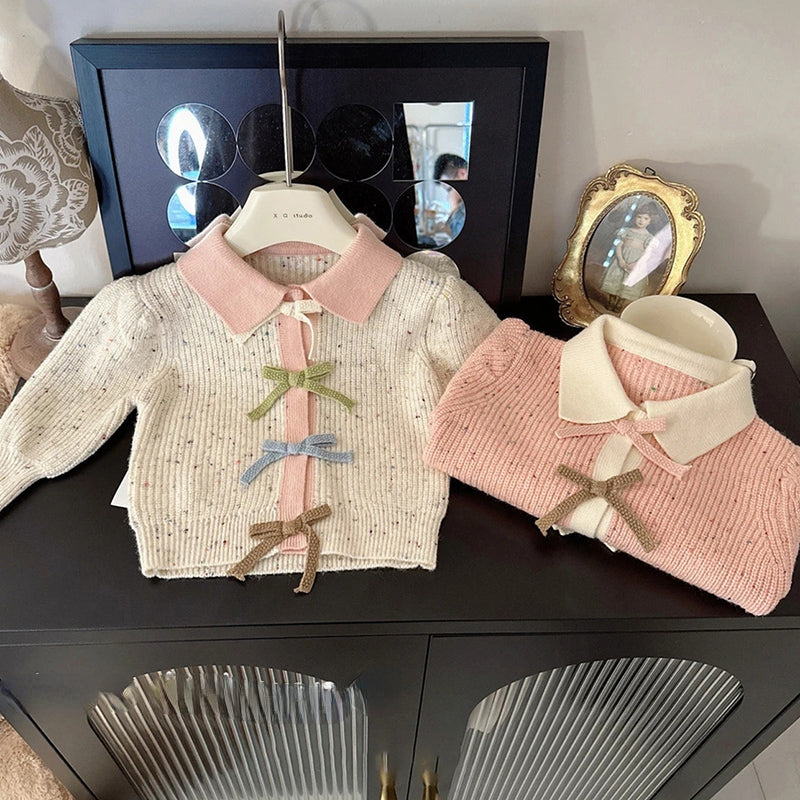 Girls' Bow Sweater Spring and Autumn Style
