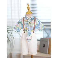 Boy Summer Baby Flower Shirt Overalls British Suit Set