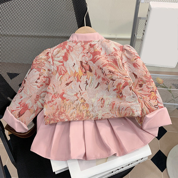 Cute Baby Girl Floral Pleated Skirt Suit