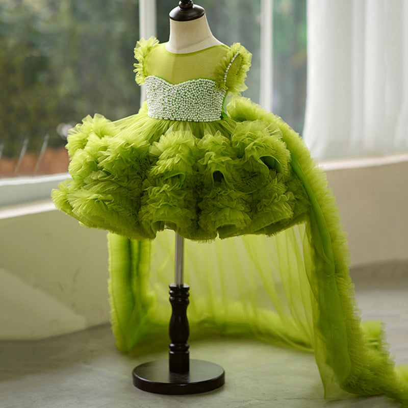 Elegant Baby Girls Green Sleeveless Sequin Tail Birthday Princess Dress Toddler Beauty Pageant Dress