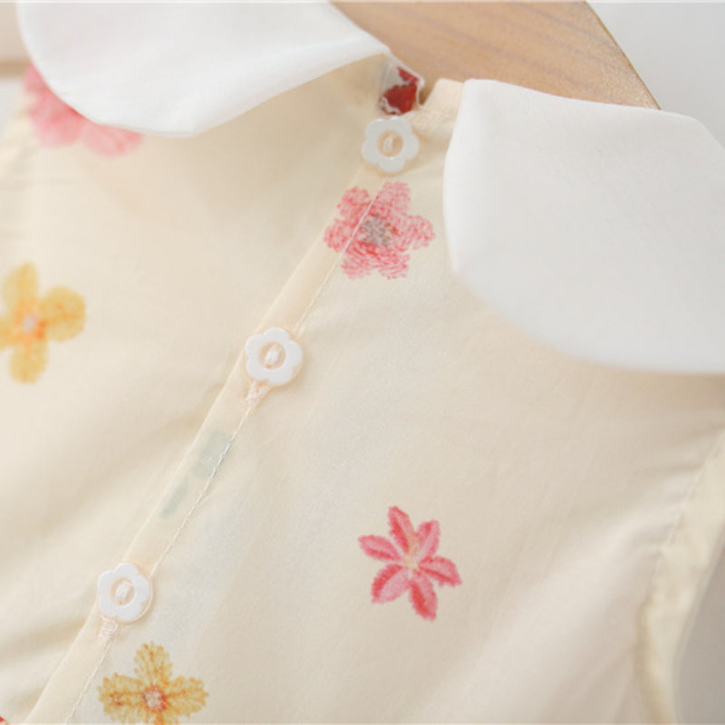 Girls Summer Floral Candy Doll Collar Cotton Princess Dress