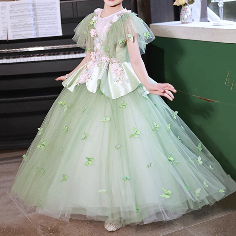 Elegant Baby Girls Green Floral Puff Sleeve Evening Dress Toddler Flower Girl Dresses, Green / 7-8 Years (140cm) Elegant Baby Girls Green Floral Puff Sleeve Evening Dress Toddler Flower Girl Dresses, Green / 7-8 Years (140cm)
