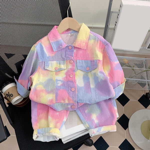 Cute Baby Girl Tie-dye Denim Two-piece Set