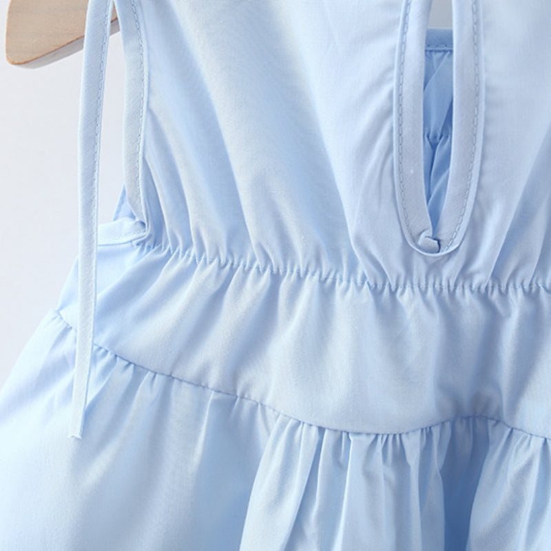 Summer New Girls Solid Color Ruffled Sleeveless Princess Dress