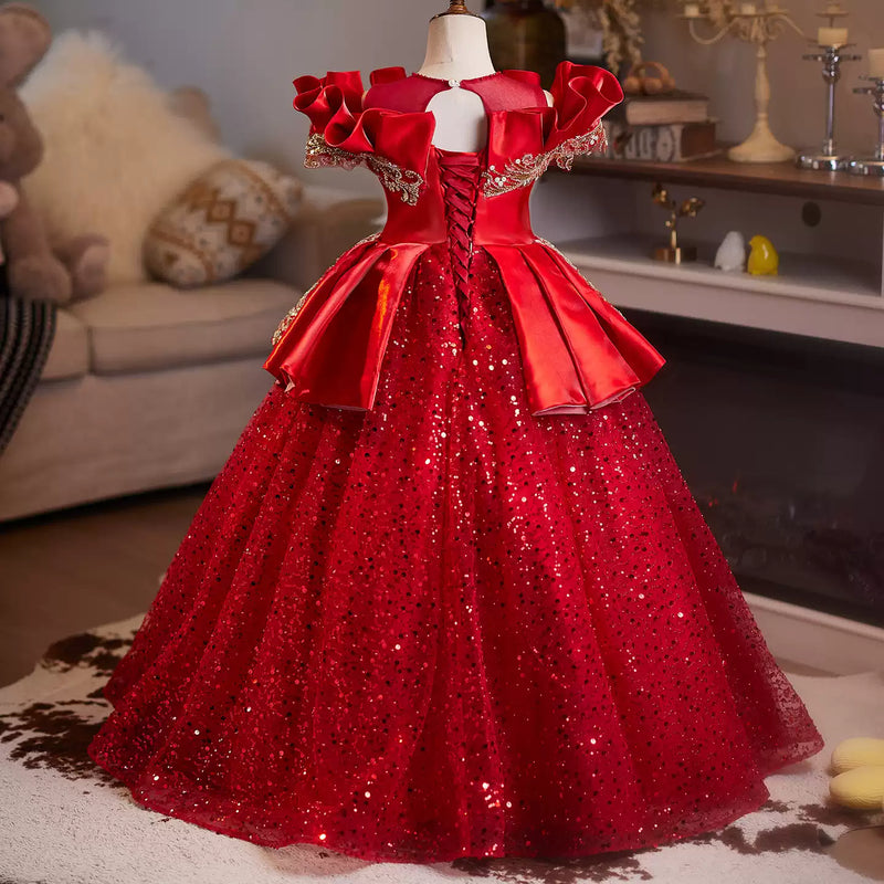 Girls Red Christmas Dress Children's Prom Dress Flower Girl Dress