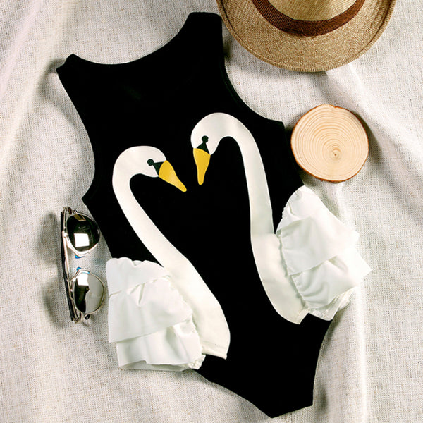 Girls Princess Cute One-Piece Swan Swimsuit
