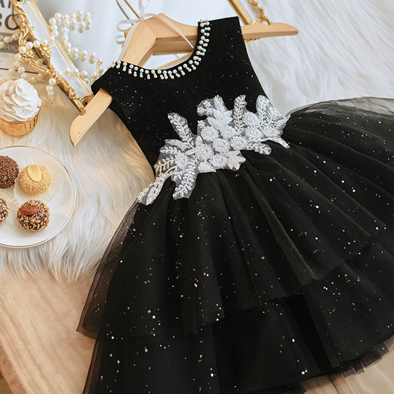 Cute Baby Girl Party Dress Embroidery Birthday Black Princess Dress