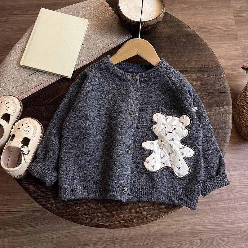 Girls' New Knitted Cardigan Top and Pants Three-piece Set