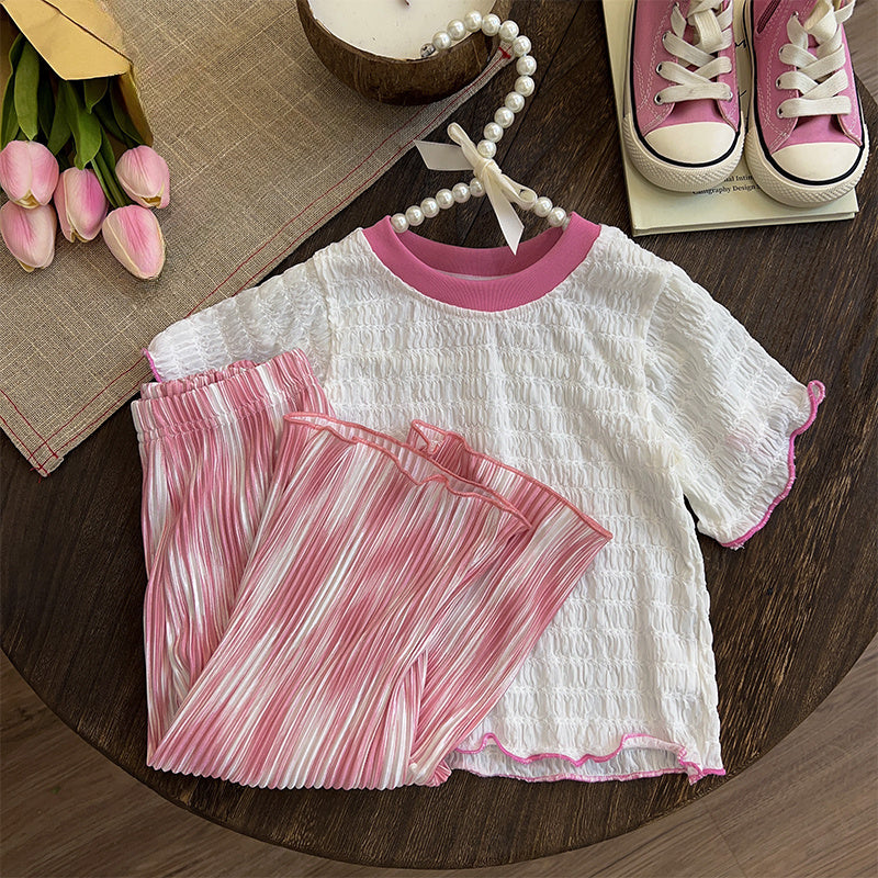 Baby Summer Thin Girls Ice Silk Top Pants Two Piece Set