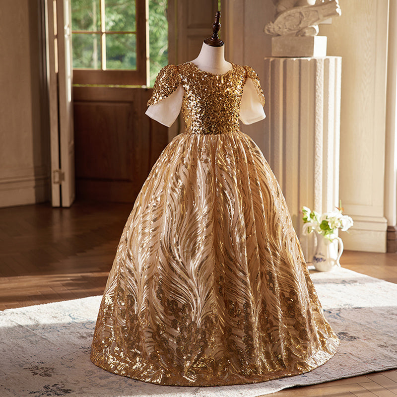 Elegant Baby Gold Patterned Sequin Party Dress Toddler Girls Pageant Dresses Elegant Baby Gold Patterned Sequin Party Dress Toddler Girls Pageant Dresses