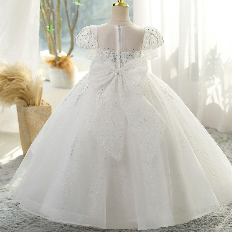 Flower Girl Wedding Dress Sequin Bow Puffy Princess Dress